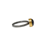 Deep Blue Star Sapphire Ring in 22k Gold and Oxidized Silver