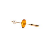 Mini Spear Earring in 10k Yellow Gold with Amber & Pearl