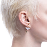 Medium SPEAR Door Knocker Earring in 10k Yellow Gold with White Chalcedony