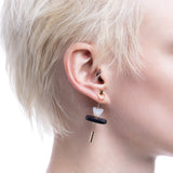 Large SPEAR Door Knocker Earring in 10k Yellow Gold with Blue Tiger's Eye & White Chalcedony