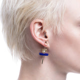 SPEAR Lapis lazuli & Lemon Quartz Door Knocker Earring in 10k Yellow Gold