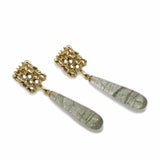 Actinolite in Quartz Earrings in Bronze