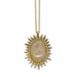 Brutalist Looking Glass Pendant with Fossilized Coral in Yellow Bronze