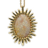 Brutalist Looking Glass Pendant with Fossilized Coral in Yellow Bronze