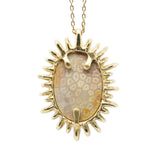 Brutalist Looking Glass Pendant with Fossilized Coral in Yellow Bronze