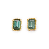 Emerald Cut Tourmaline Post Earrings with Beaded Setting in 18k Yellow Gold