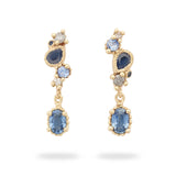 Sapphire and Diamond Cluster Drop Earrings in 14k Yellow Gold