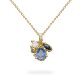 Mixed Cut Sapphire and Diamond Cluster Pendant in 14k Yellow Gold
