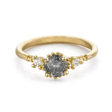 Grey Diamond Beaded Solitaire Ring in 14k Yellow Gold