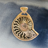 Custom Ancient Fossil Pendant in 14k Yellow Gold with Lime Sapphire