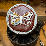 Custom Stained Glass Butterfly Necklace in Silver and Gold Accents