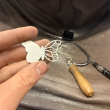 Custom Stained Glass Butterfly Necklace in Silver and Gold Accents