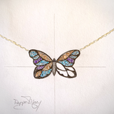 Custom Stained Glass Butterfly Necklace in Silver and Gold Accents