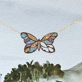 Custom Stained Glass Butterfly Necklace in Silver
