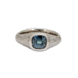Custom Men's Signet Ring in 18k Palladium White Gold with Teal Sapphire