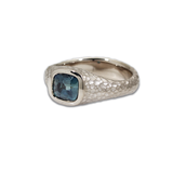Custom Men's Signet Ring in 18k Palladium White Gold with Teal Sapphire