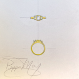 Custom Three Stone Engagement Ring in 18K Yellow Gold and Diamonds