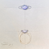 Custom Platinum Crossover Ring in Star Sapphire and Diamonds