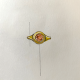 Custom 18K Yellow Gold Angled Circle Ring featuring a Padparascha Sapphire