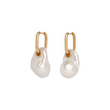 Mother of Baroque Pearl Earrings in 18k Yellow Gold