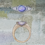 Custom Platinum Crossover Ring with Star Sapphire and Diamonds