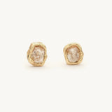 Pyramid Raw Diamond Studs in 14k Yellow Gold