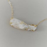 Baroque Pearl Bar Necklace with Diamonds and Barnacles in 14k Yellow Gold