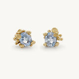 Blue Sapphire and Diamond Encrusted Studs in 14k Yellow Gold