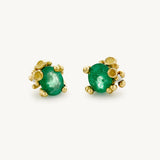 Emerald and Diamond Encrusted Studs in 14k Yellow Gold