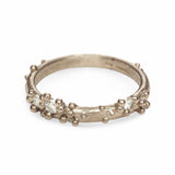Half Round Band with Diamonds and Granules in 18k White Gold
