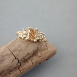 Radiant Cut Champagne Diamond Ring with Granules in 14k Yellow Gold