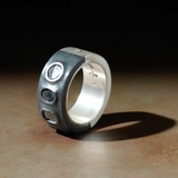 Terrestrial Sistema Ring with Black Diamond Slabs in Mixed Silver