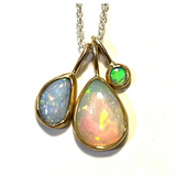 *Green Tone Opal Trio Cluster Necklace in 22k and 14k Gold with Silver Chain