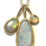 Blue Tone Opal Trio Cluster Necklace in 22k and 14k Gold with Silver Chain