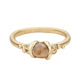 Raw Diamond Ring with Granules in 14k Yellow Gold