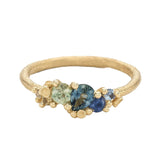 Mixed Sapphire Asymmetric Ring with Barnacles in 14k Yellow Gold