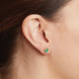 Raw Emerald and Diamond Encrusted Studs in 18k Yellow Gold
