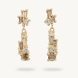 Radiant Champagne Diamond Drop Earrings in 14k Yellow Gold