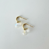 Moonstone Huggie Hoop Earrings in 18k Yellow Gold
