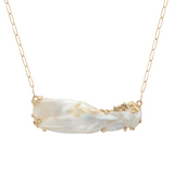 Baroque Pearl Bar Necklace with Diamonds and Barnacles in 14k Yellow Gold