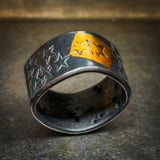 Diamonds & Stars Cigar Band in Oxidized Silver