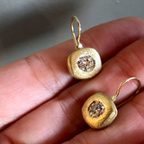 Custom 18k Gold and Diamond Square Drop Earrings