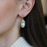 White Plume Agate Earrings in 22k and 18k Gold
