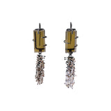 Glass And Laborite Dangle Earrings in Oxidized Silver