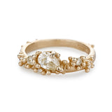 Asymmetric Champagne Diamond Band with Granules in 14k Yellow Gold
