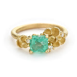 Encrusted Emerald Solitaire Ring with Diamonds & Barnacles in 18k Yellow Gold