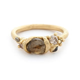 Raw Diamond Cluster Ring with Champagne Diamonds in 14k Yellow Gold