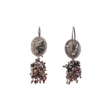 Shell and Garnet Bead Earrings in Oxidized Silver