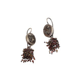 Shell and Garnet Bead Earrings in Oxidized Silver