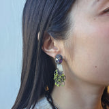 Green Loop Earrings in Oxidized Silver with Raw Amethyst